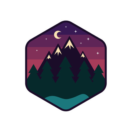 Modern hexagon nature mountain landscape badge vector illustrationのイラスト素材