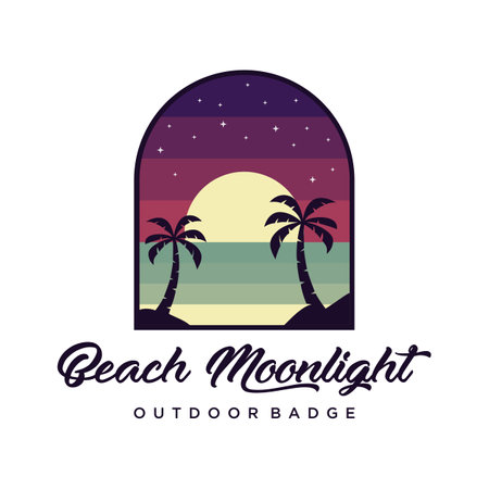 Elegant beach moonlight badge logo design vector illustrationのイラスト素材