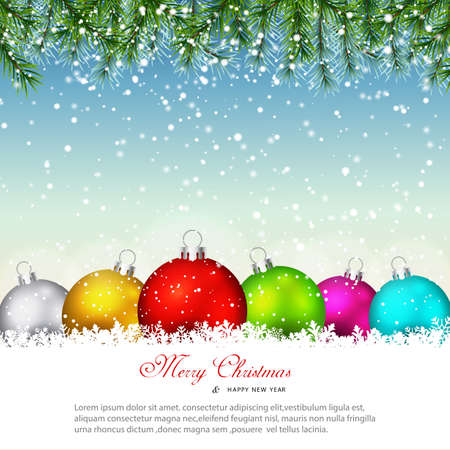 Christmas background with fir branches and balls. Vector illustration.のイラスト素材