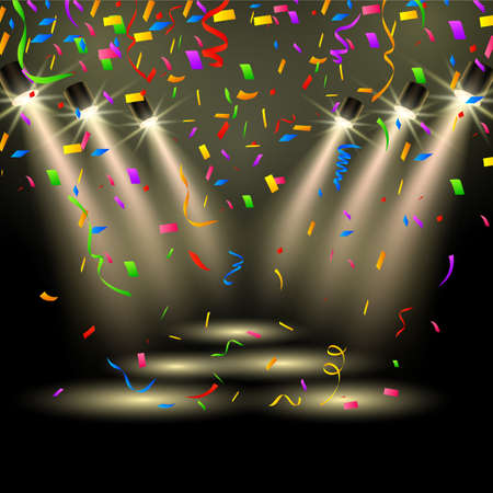 Colorful confetti on dark backgroundのイラスト素材