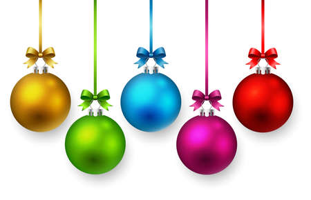 Colorful christmas ball and ribbons.の写真素材