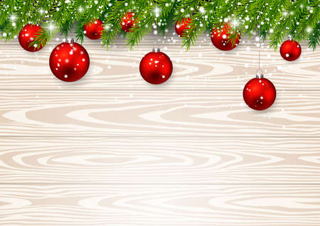 Background christmas wood with fir branches and christmas ball.の写真素材