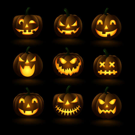 Set of halloween pumpkins, funny faces.vector illustrationのイラスト素材