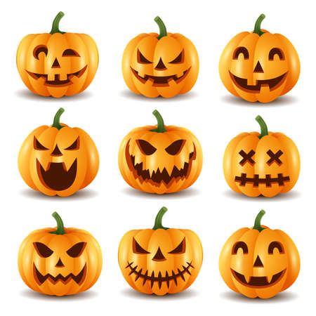 Set of halloween pumpkins, funny faces.vector illustrationのイラスト素材