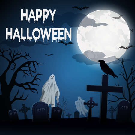 Halloween, with grave backgrounds in the dark forest, vector illustrationのイラスト素材