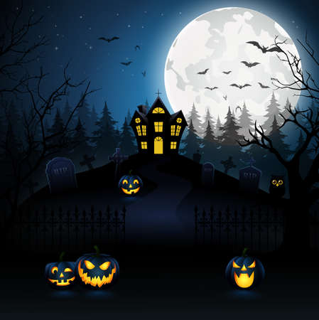 Halloween night background with pumpkin,vector illustrationのイラスト素材
