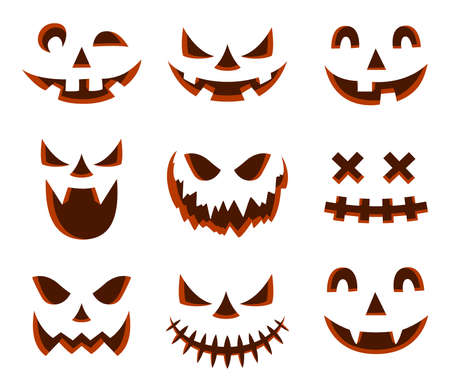 Scary Halloween pumpkin face iconの写真素材
