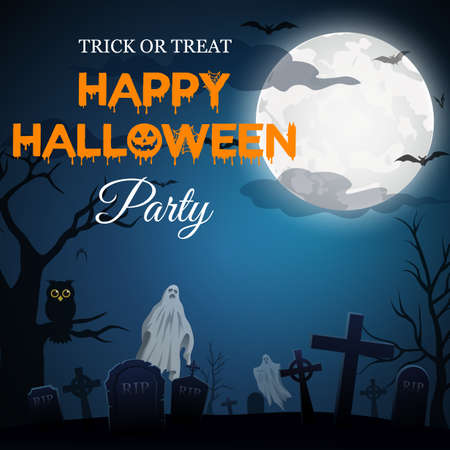 Halloween party with grave backgrounds in the dark forest, illustrationの写真素材