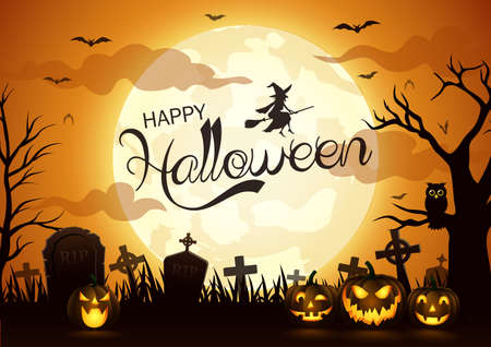 Halloween night background with pumpkin,illustrationの写真素材