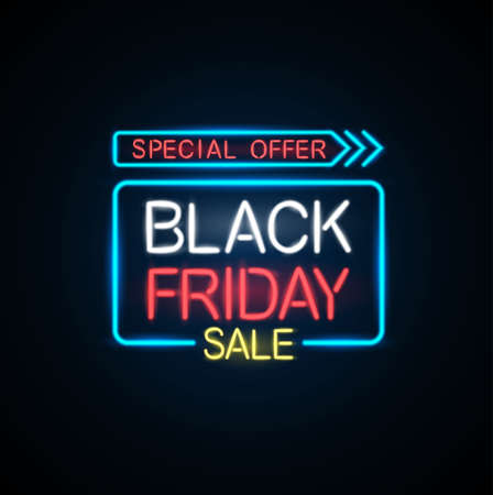 Black friday neon light banner.のイラスト素材