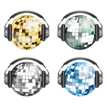 Set of 4 disco balls with headphonesの写真素材