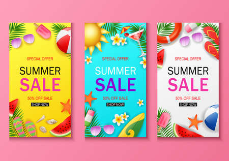 Summer sale banners for Wallpaper,flyers, invitation, posters, brochure, voucher discount.Vector illustrationのイラスト素材