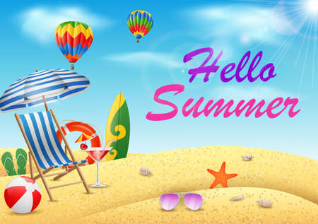 Hello summer with beauty blue sky background. vector illustrationのイラスト素材