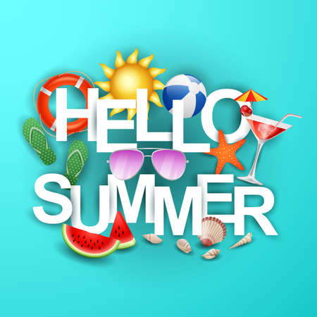 Banner Hello summer for flyer, invitation, poster, website or greeting card. vector illustrationのイラスト素材