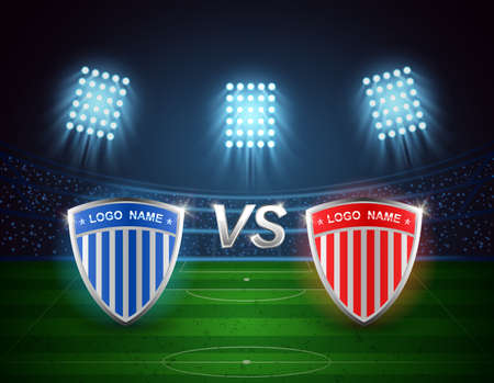 Team A vs team B, football arena with bright light stadium design. vector illustrationのイラスト素材