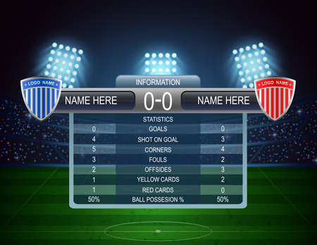 Soccer football stadium and scoreboard background. vector illustrationのイラスト素材