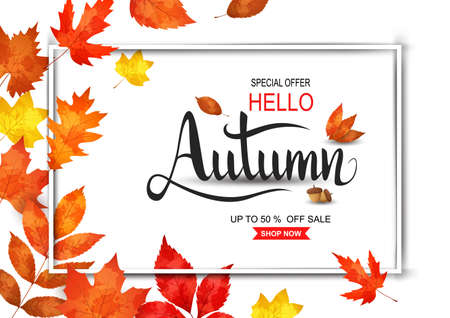 Autumn sale background with leaves for shopping sale or promo poster and frame. Vector illustrationのイラスト素材