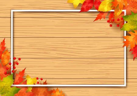 Autumn sale frame with wood backgroundのイラスト素材