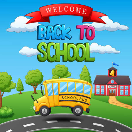 Back to school background with school bus jumping.  illustrationの写真素材