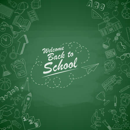 Back to school with green chalkboard. illustrationの写真素材