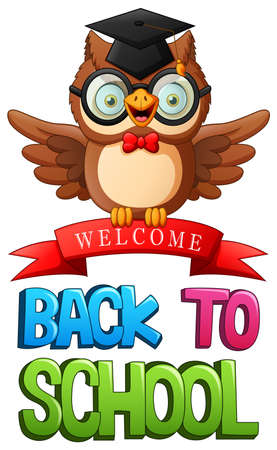 Back to school with happy owl cartoon.  illustrationの写真素材