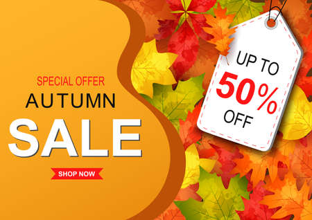 Autumn sale banner design with discount label. illustrationの写真素材