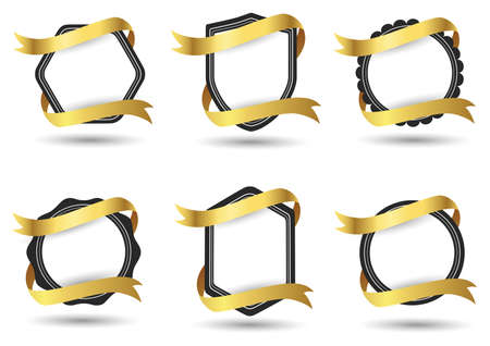 Set of badge with gold ribbon banner. Vector illustrationのイラスト素材