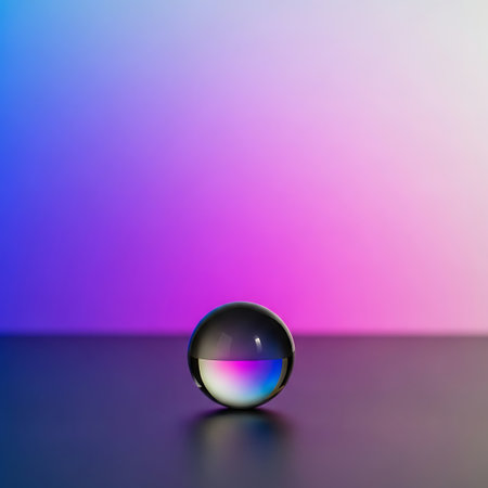 Glass sphere on a multicolored background. 3D rendering.の素材