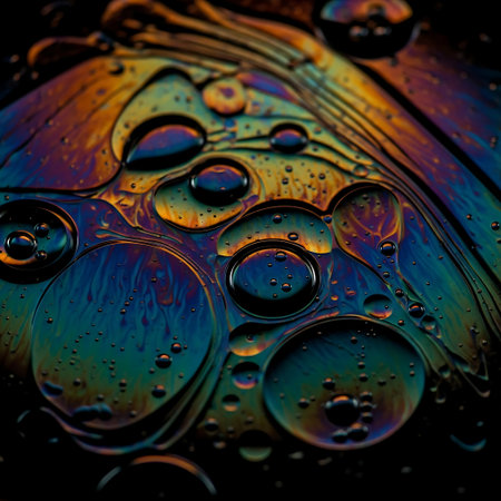 Colorful abstract background of oil drops in water. Macro photography.の素材