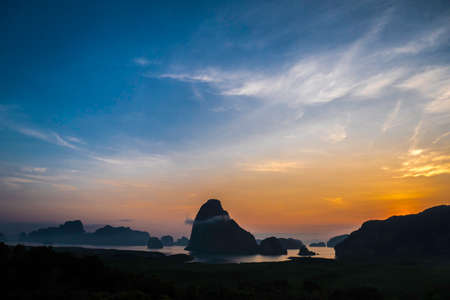 The scenic spot of Phang Nga Bay is in Phang Nga province, Thailand early morning before sunrise.の写真素材