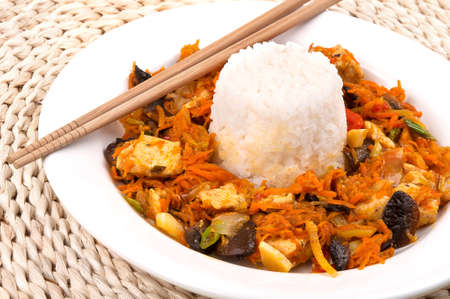 Chinese food with rice の写真素材