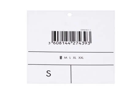 Size label for clothes on white background