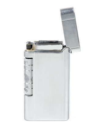 Metal cigarette lighter on white backgroundの写真素材