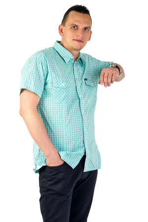 Attractive man posing in studio isolated on whiteの写真素材
