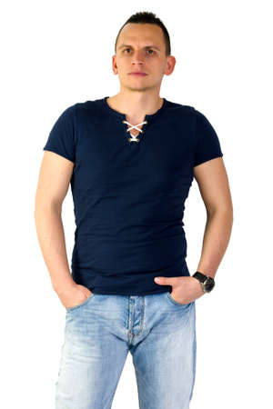 Man model posing in studio isolated on whiteの写真素材