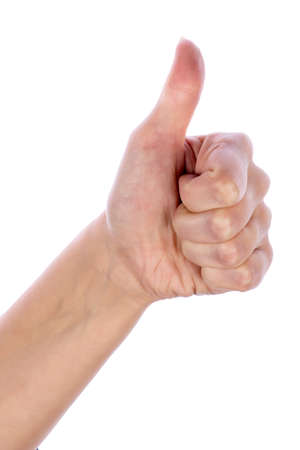 Hand showing number one isolated on white backgroundの写真素材