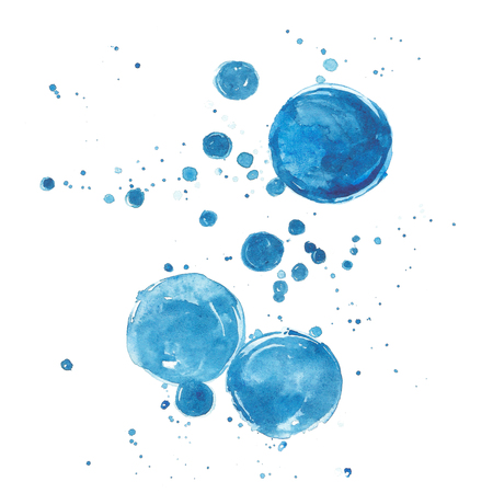 Watercolor background blue bubble  hand drawingの写真素材