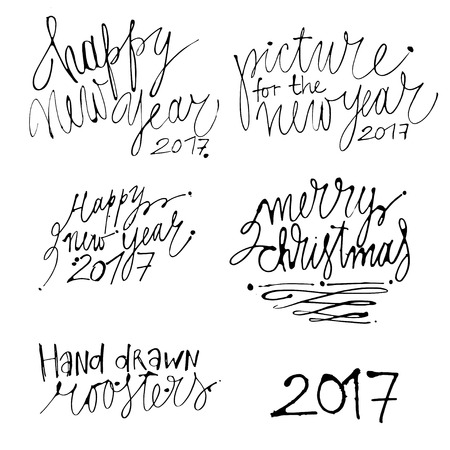 Happy New 2017 Year. Holiday illustration with lettering composition. Hand drawn Merry christmas and Happy new year lettering.のイラスト素材