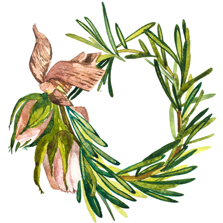Wreath in watercolor style. Beautiful round. Decor for invitations, greeting cards, postersの写真素材