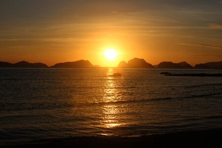 Amazing sunset over the sea. Palawan, Philippinesの写真素材