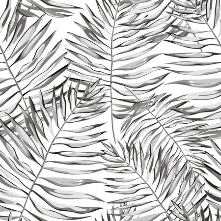 Black and white tropical leaves. Beautiful seamless vector floral pattern background, exotic print.のイラスト素材