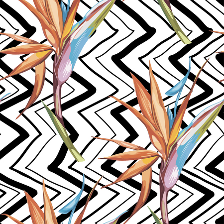 Elegance seamless pattern in vintage style with Strelitzia flowers. EPS 10のイラスト素材
