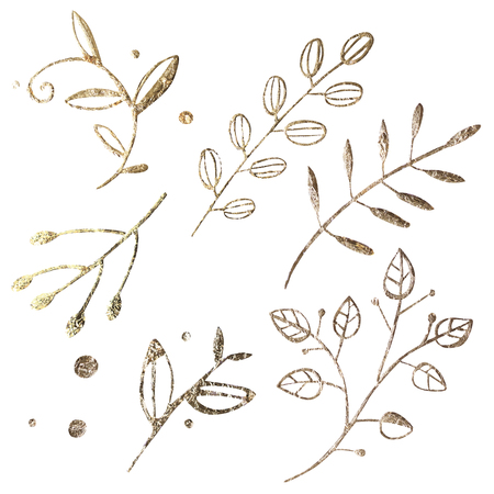 Golden leaf design elements. Decoration elements for invitation, wedding cards, valentines day, greeting cards. Isolated on white background. Vintage Floral Vector background.のイラスト素材