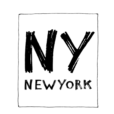 Typography slogan with tropical leaves. Hand drawn New York vector for t shirt printingのイラスト素材