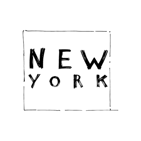 Typography slogan with tropical leaves. Hand drawn New York vector for t shirt printing.の写真素材