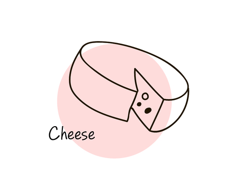 Cheese. Line art graphic. Restaurant template. Vector illustrationのイラスト素材
