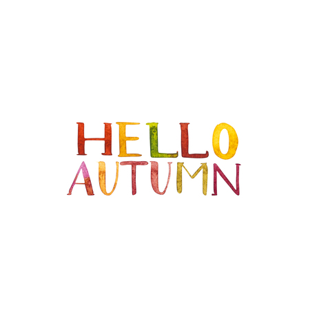 Background watercolor illustration with phrase - Hello Autumn.の写真素材