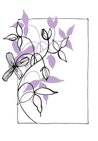 Creative flower graphic illustration. Textures made with black ink. Hand brush painting for your designs: logo, for posters, invitations, cards. Vector illustrationのイラスト素材