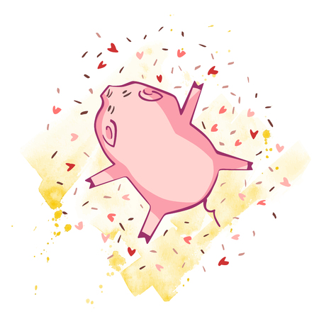 Funny pig. Isolated on white. Cute vector illustration. Symbol of the year in the Chinese calendarのイラスト素材