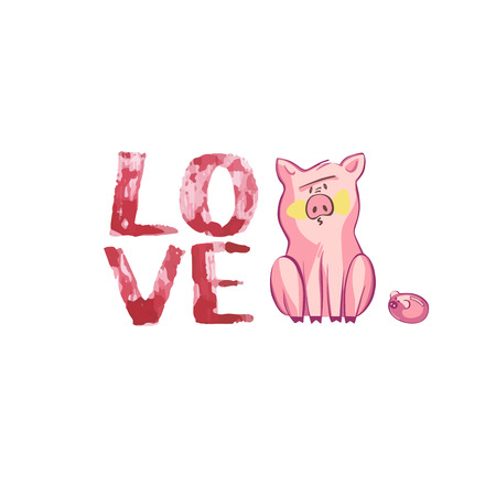 Happy pigs with love letters, presents for Valentine s day on white backgroundのイラスト素材